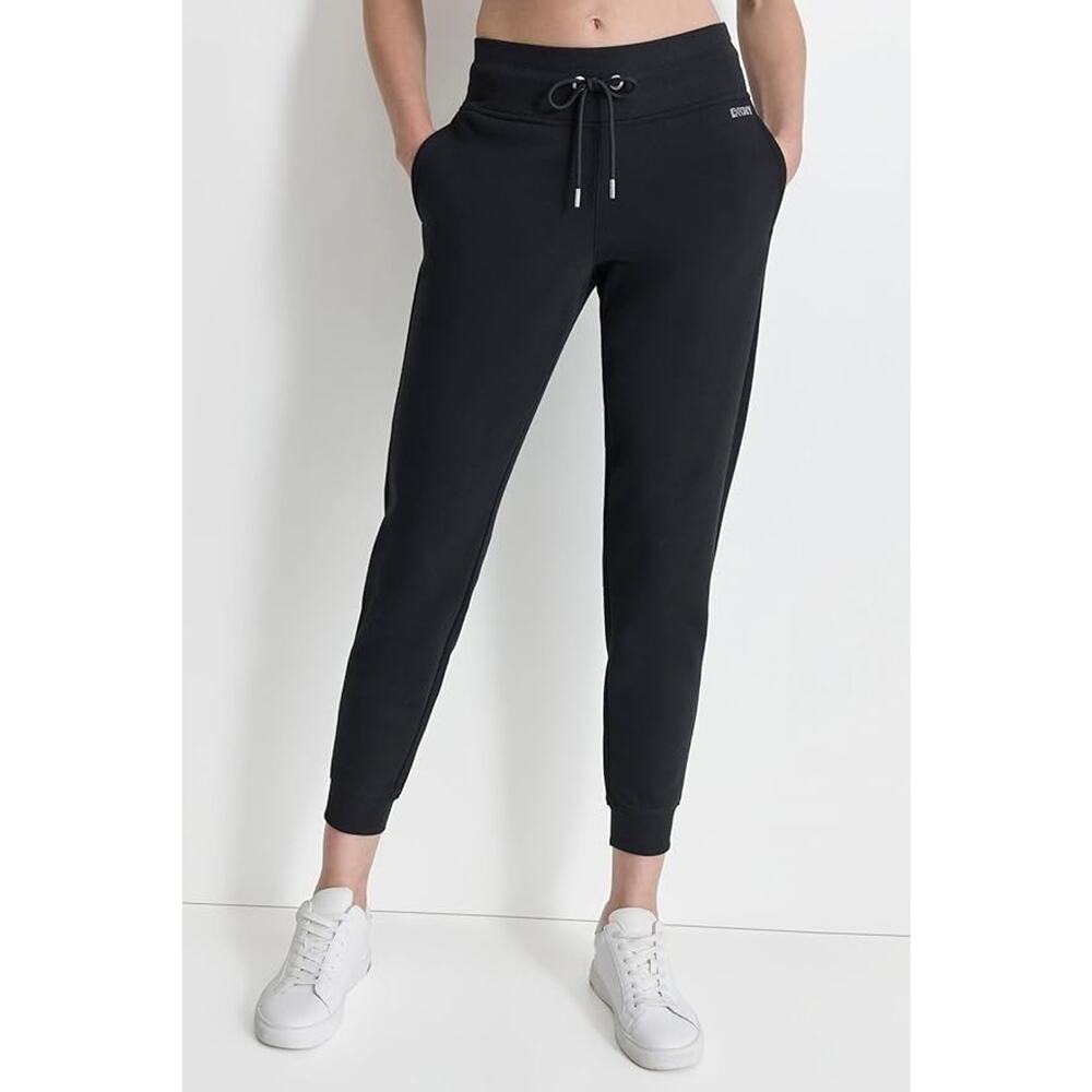 DKNY Sport Womens Logo Cropped Joggers Black XL Rhinestone Accents High Rise